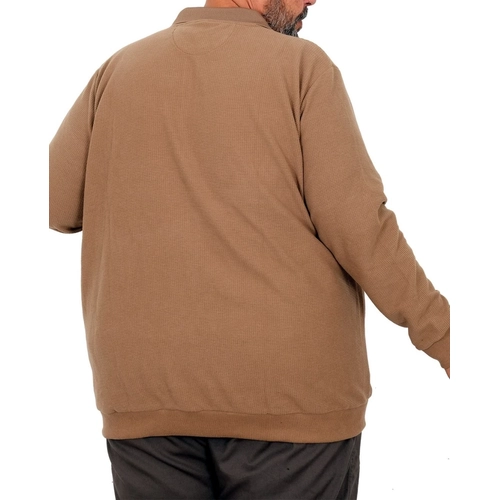 B�y�k Beden Erkek Sweat Polo Yaka Waffle Selanik S�tl� Kahve 25822