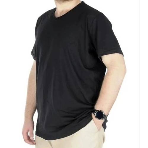 B�y�k Beden T-Shirt V Yaka Likral� 20150 Siyah
