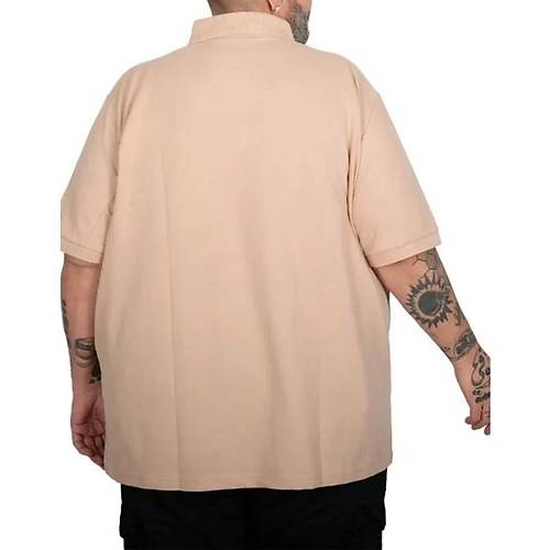 Battal Beden Erkek Tshirt Polo Yaka Cepli Klasik Pike 20552 Bej