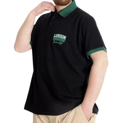 B�y�k Beden Erkek Polo T-shirt LONDON 23350 Siyah