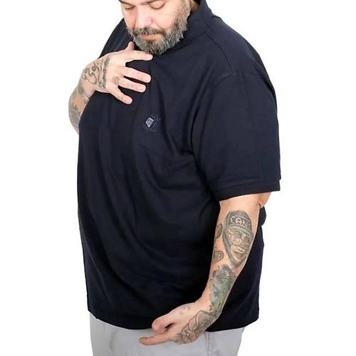 Battal Beden Erkek Tshirt Polo Yaka Nak��l� Klasik Pike 20553 Lacivert