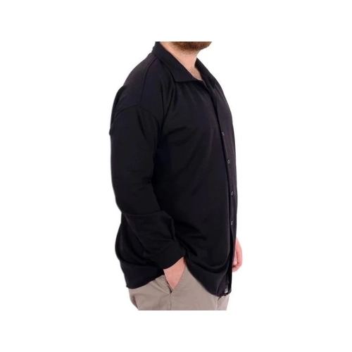 B�y�k Beden Erkek G�mlek Apas Yaka Uzun Kol JAKAR U24381 Siyah