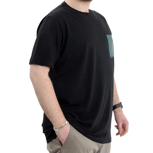 B�y�k Beden Bask�l� Bisiklet Yaka Erkek Ti��rt REFILL U24044 Siyah