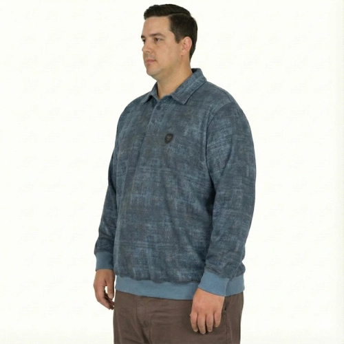 B�y�k Beden Erkek Sweat Desenli 24440 Mavi