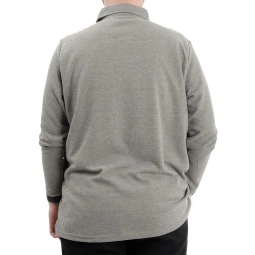 B�y�k Beden Erkek Sweatshirt Polo Yaka Uzun Kol WAFFLE 23449 Haki