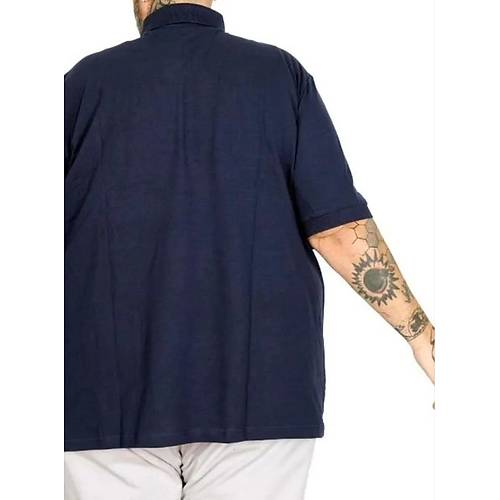Battal Beden Erkek Tshirt Polo Yaka Cepli Klasik Pike 20552 Indigo