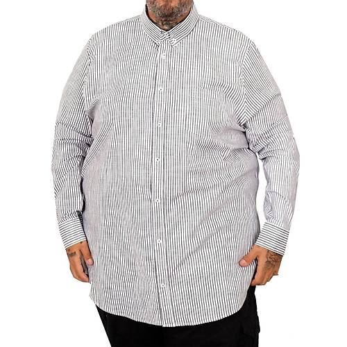 B�y�k Beden Erkek G�mlek Uzun Kol Keten Cepli Siyah 20384