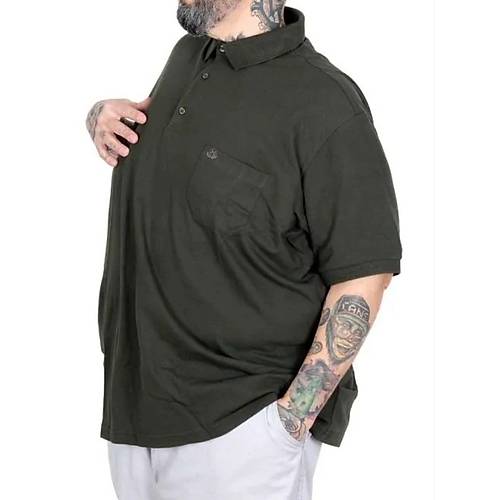 Battal Beden Erkek Tshirt Polo Yaka Cepli Klasik Pike 20552 Haki