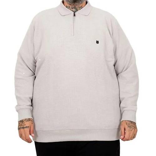 B�y�k Beden Erkek Sweat Polo Yaka Waffle Selanik Gri 25822