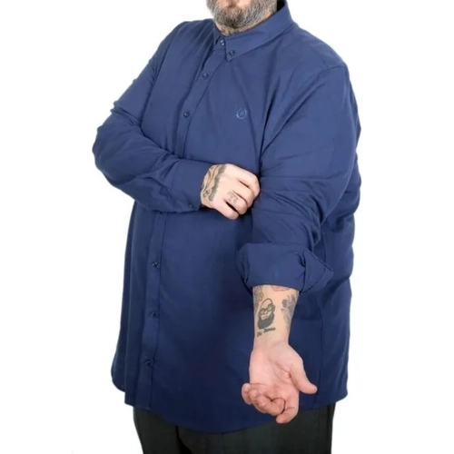 B�y�k Beden Erkek Uzun Kollu Keten G�mlek 20396 �ndigo