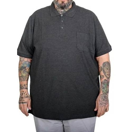 B�y�k Beden Erkek T-Shirt Polo Yaka Cepli Klasik 20550 Antramelanj