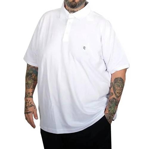 Battal Beden Erkek Tshirt Polo Yaka Nak��l� Klasik Pike 20553 Beyaz