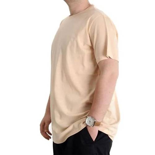 B�y�k Beden Erkek Tshirt Bisiklet Yaka Basic 20031 Bej