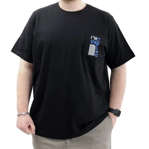 Erkek B�y�k Beden T-Shirt Pamuklu Bask�l� Bisiklet Yaka Ti��rt LIMITED U24052 Siyah