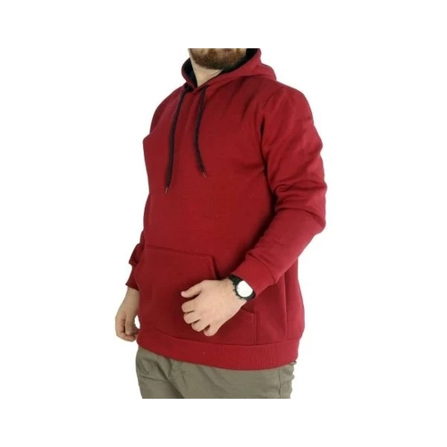 Erkek Sweatshirt Kap�onlu Kanguru Pocket Basic  20562 Bordo