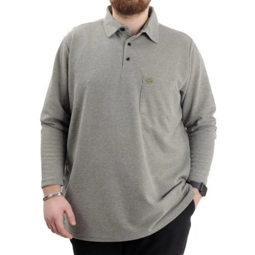 B�y�k Beden Erkek Sweatshirt Polo Yaka Uzun Kol WAFFLE 23449 Haki