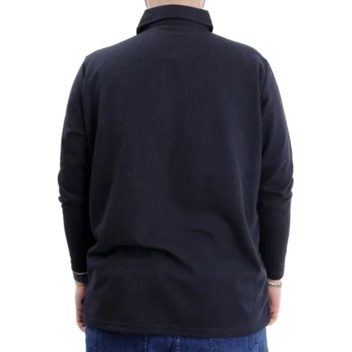 B�y�k Beden Erkek Sweatshirt Polo Yaka Uzun Kol WAFFLE 23449 Lacivert