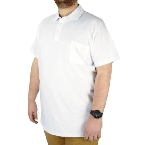 B�y�k Beden Erkek T-Shirt Polo Yaka Cepli Klasik 20550 Beyaz