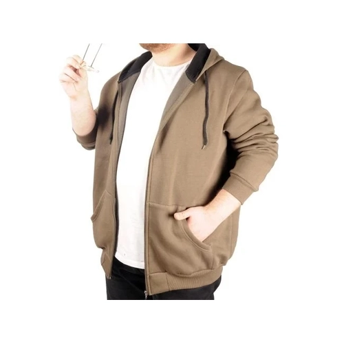 Erkek Sweatshirt Kap�onlu Zippered Basic 20543 Haki