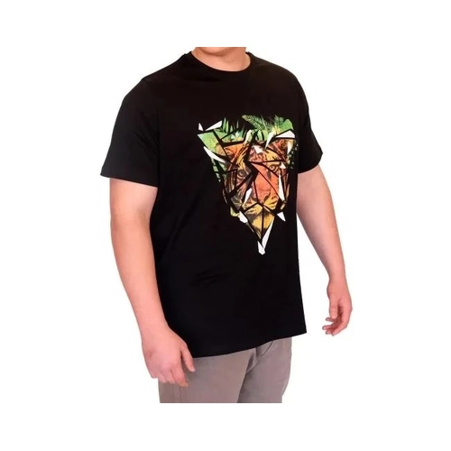 B�y�k Beden Erkek T-Shirt Bisiklet Yaka TIGER Bask�l� U25007 Siyah