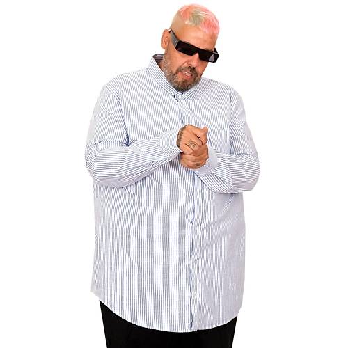 B�y�k Beden Erkek G�mlek Uzun Kol Keten Cepli Mavi 20384