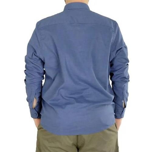 B�y�k Beden Erkek Keten Cepli G�mlek 20386 Indigo