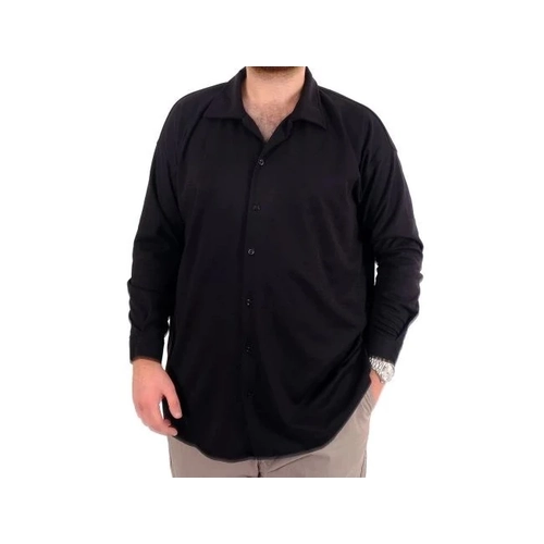 B�y�k Beden Erkek G�mlek Apas Yaka Uzun Kol JAKAR U24381 Siyah