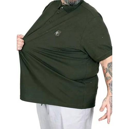 Battal Beden Tshirt Polo Yaka Nak��l� Klasik Pike 20553 Haki