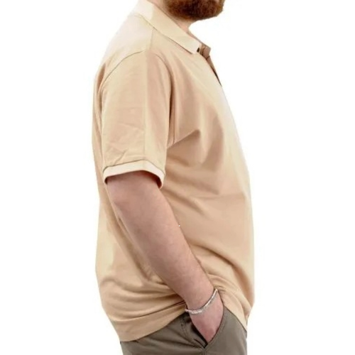 B�y�k Beden Erkek T-Shirt Polo Yaka Cepli Klasik 20550 Bej
