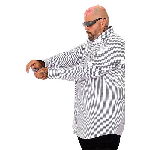 B�y�k Beden Erkek G�mlek Uzun Kol Keten Cepli Siyah 20384