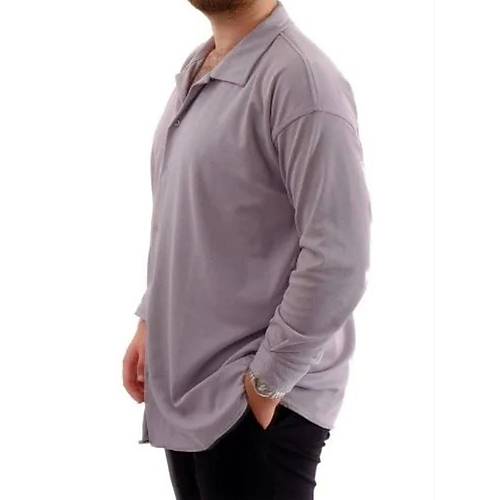B�y�k Beden Erkek G�mlek Apas Yaka Uzun Kol JAKAR U24381 Gri