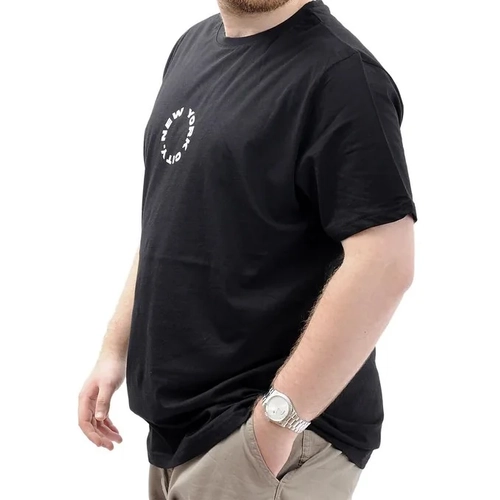 B�y�k Beden Erkek Bask�l� Ti��rt Bisiklet Yaka Pamuklu NEW YORK U24081 Siyah