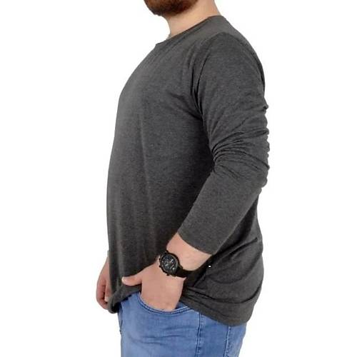 B�y�k Beden Erkek Tshirt Likral� Bisiklet Yaka 20102 Antramelanj