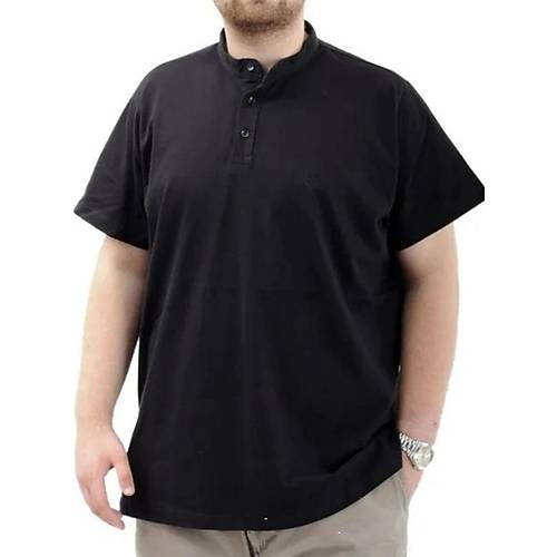 B�y�k Beden Erkek Ti��rt D��meli Hakim Yaka T-Shirt 24339 Siyah