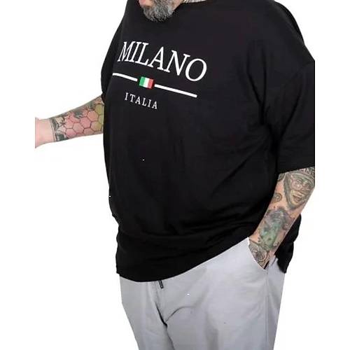 B�y�k Beden Unisex Bisiklet Yaka Tshirt Milano 26201 SIYAH