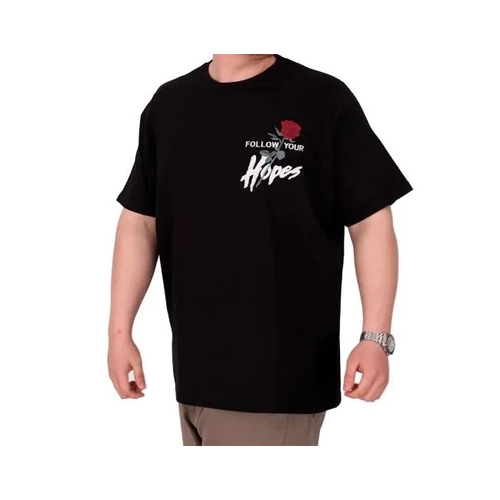 B�y�k Beden Erkek T-Shirt Bisiklet Yaka ROSE U25032 Siyah