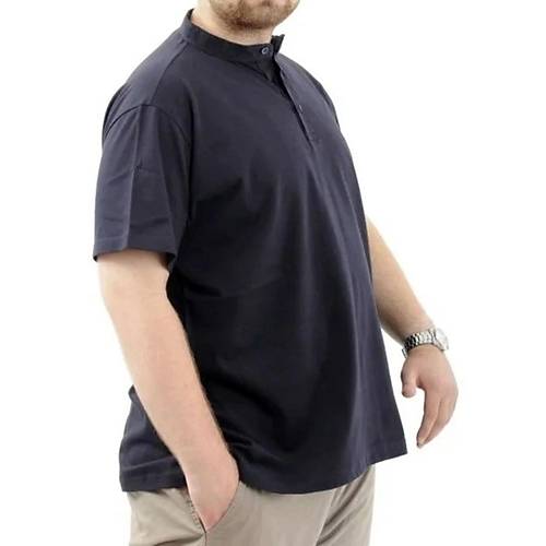 B�y�k Beden Erkek Ti��rt D��meli Hakim Yaka T-Shirt 24339 Lacivert