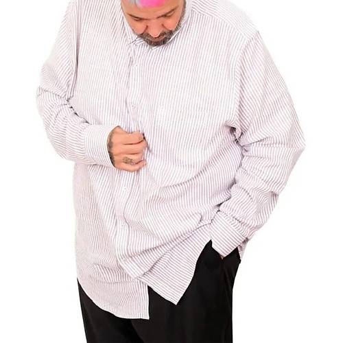 B�y�k Beden G�mlek Uzun Kol Keten Cepli  Bej 20384