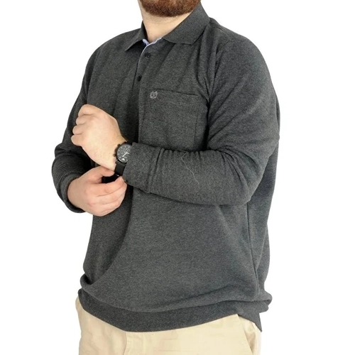 B�y�k Beden Erkek Sweat Polo Cepli Selanik Basic 20441 Antramelanj