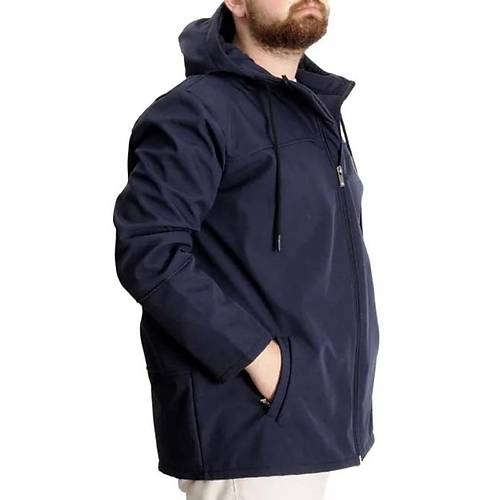 B�y�k Beden Erkek Kap��onlu Mont Waterproof Softshell 21235 Lacivert