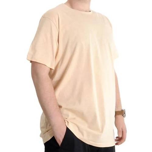 B�y�k Beden Erkek Tshirt Bisiklet Yaka Basic 20031 Bej