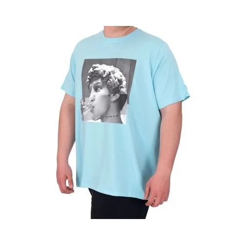 B�y�k Beden Erkek T-Shirt Bisiklet Yaka STATUE 25027 Turkuaz