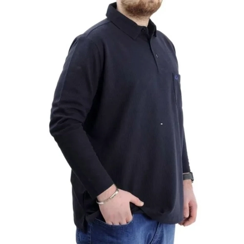 B�y�k Beden Erkek Sweatshirt Polo Yaka Uzun Kol WAFFLE 23449 Lacivert