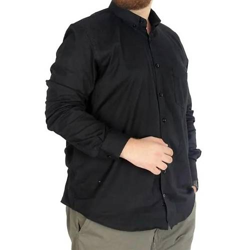 B�y�k Beden Erkek Keten Cepli G�mlek 20386 Siyah