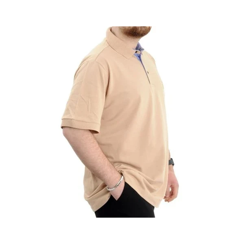 Battal Beden Erkek Tshirt Polo Yaka Nak��l� Klasik Pike 20553 Bej