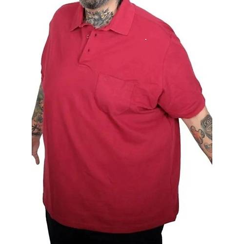 Battal Beden Erkek Tshirt Polo Yaka Cepli Klasik Pike 20552 Bordo