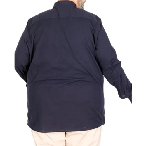 B�y�k Beden Erkek Uzun Kollu Keten G�mlek 20396 Lacivert