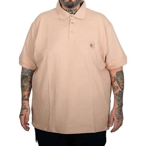 Battal Beden Erkek Tshirt Polo Yaka Nak��l� Klasik Pike 20553 Bej