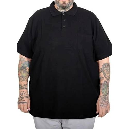 Battal Beden Erkek Tshirt Polo Yaka Cepli Klasik Pike 20552 Siyah