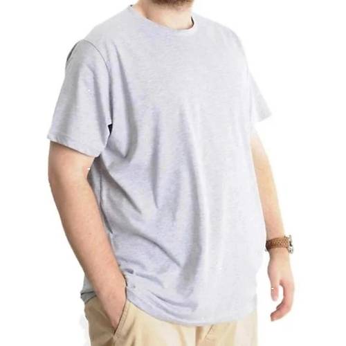 B�y�k Beden Erkek T-Shirt Basic 20031 Gri Melanj